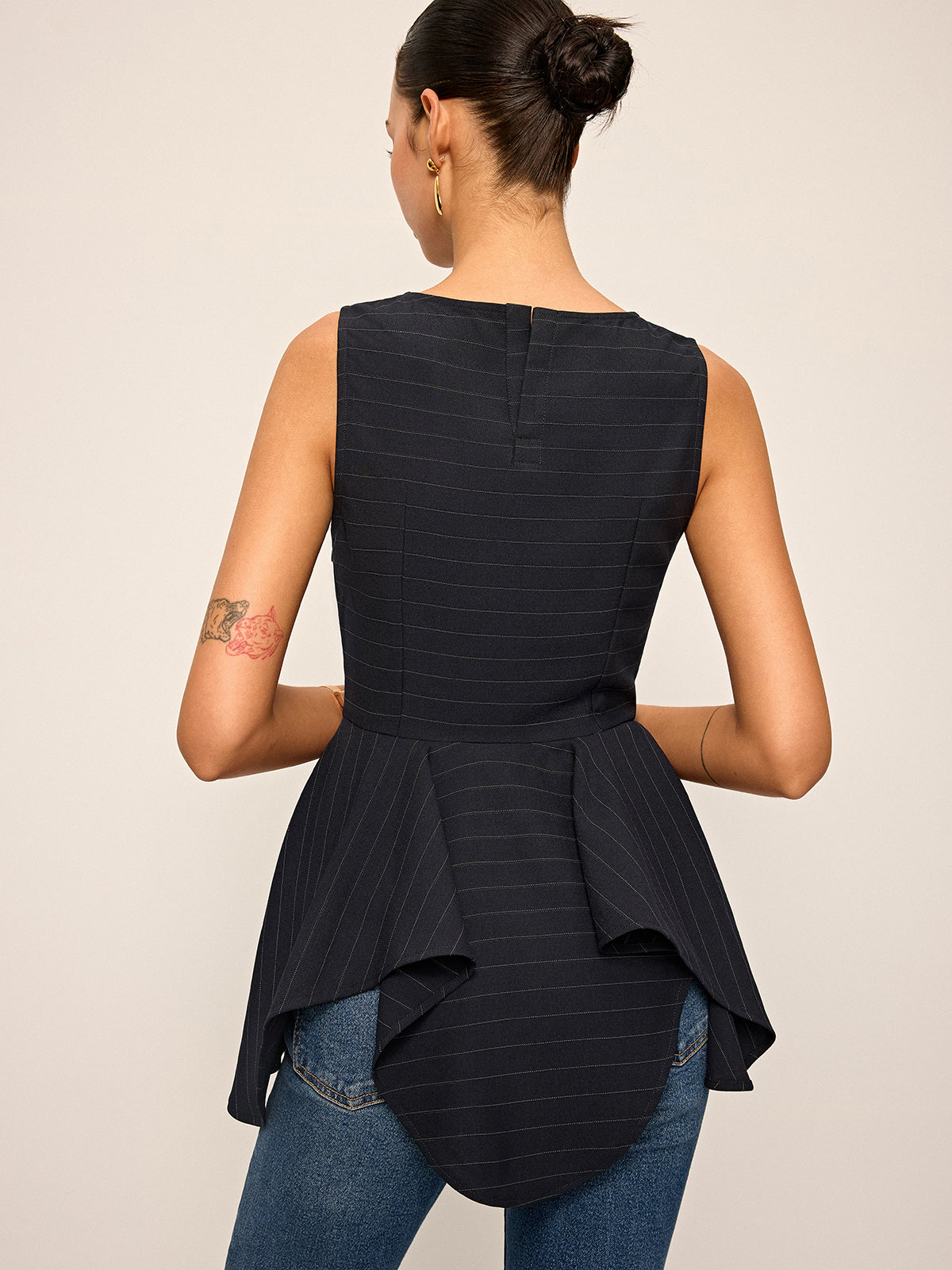 Striped Peplum Hem Sleeveless Top