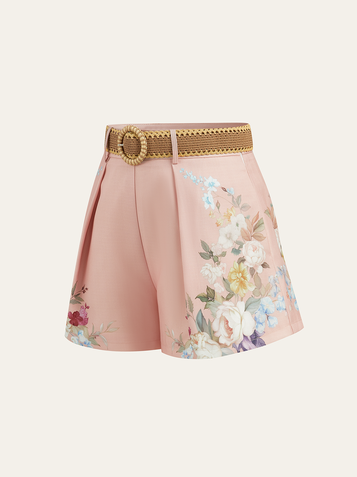 Short taille mi-haute à imprimé floral et ceinture