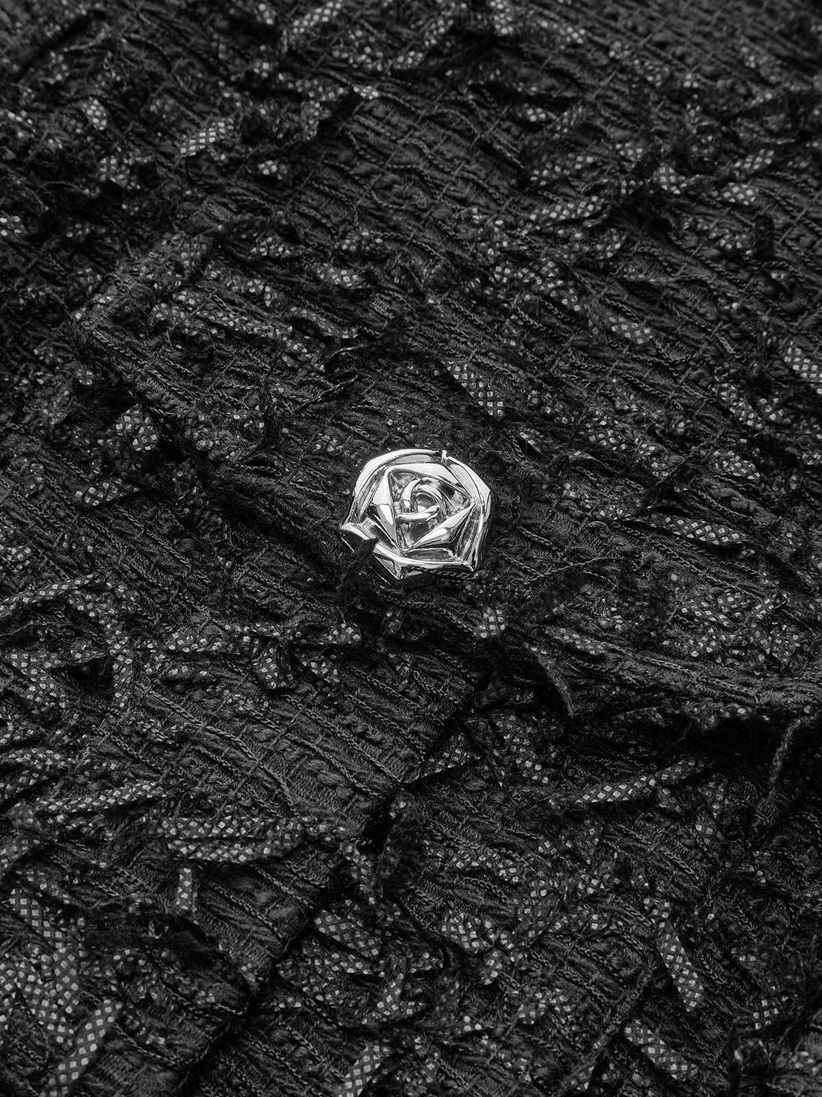 Fringed Tweed Button Sleeveless Vest