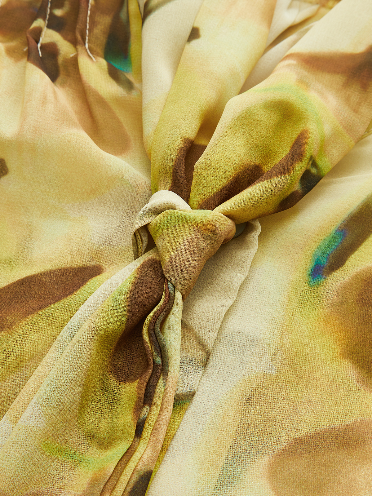 Semi-Sheer Pleated Floral Print Tie-Front Shirt