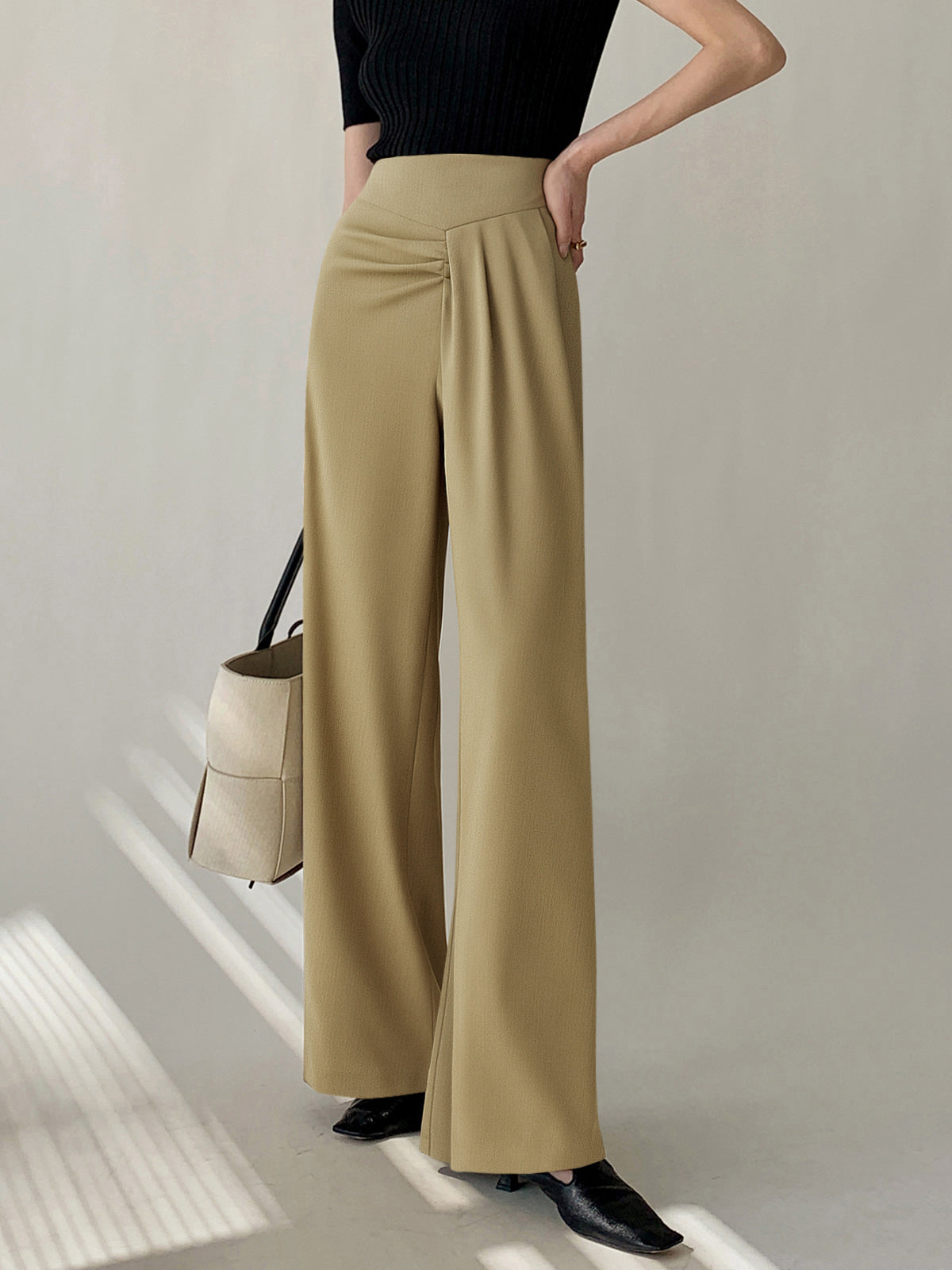 Asymmetric Ruched Mid-Waisted Pants