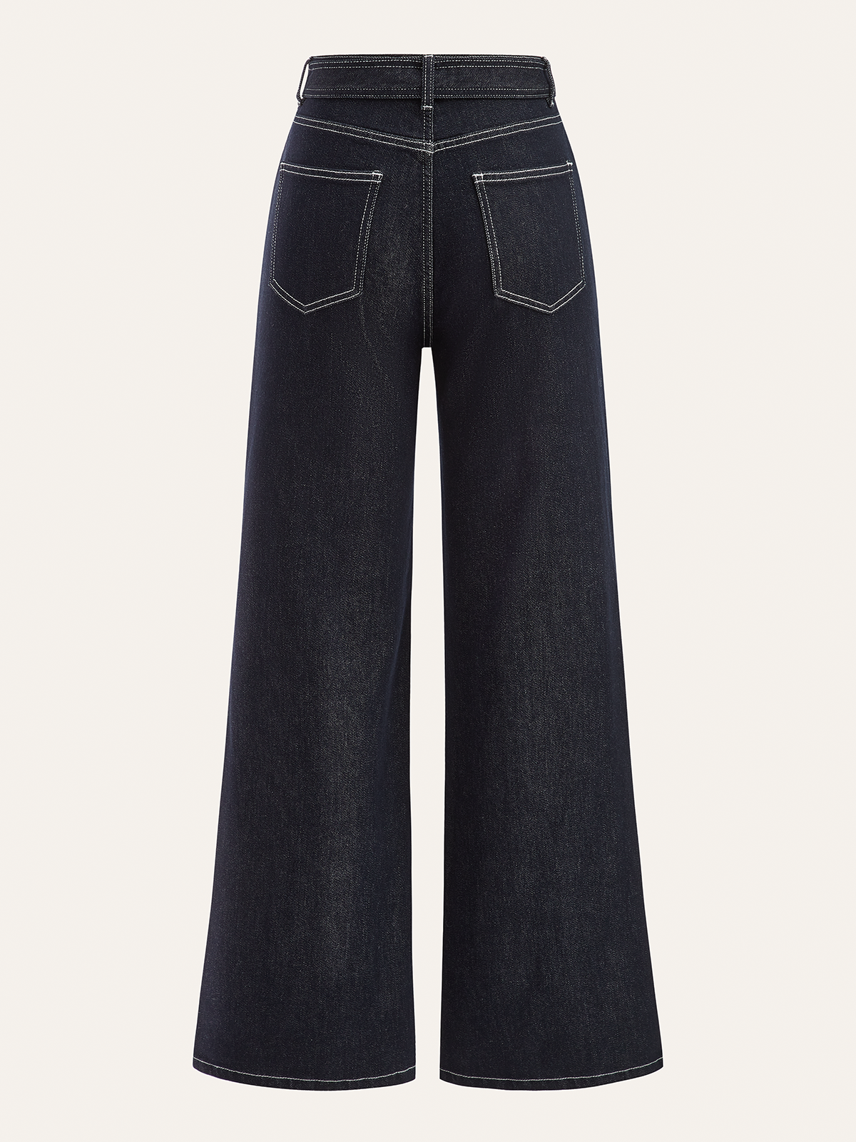 Pantalon en denim à surpiqûres contrastées avec ceinture