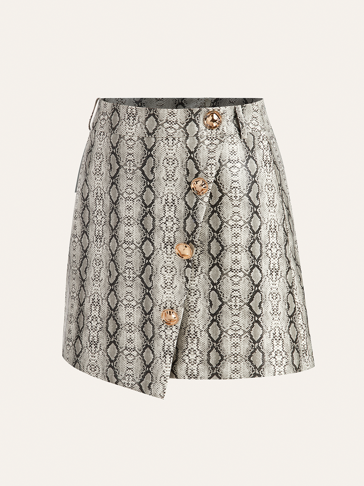 Asymmetrischer Minirock aus PU-Leder mit Schlangenmuster