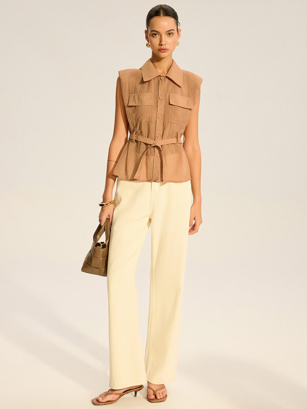 Belted Sleeveless Blouse