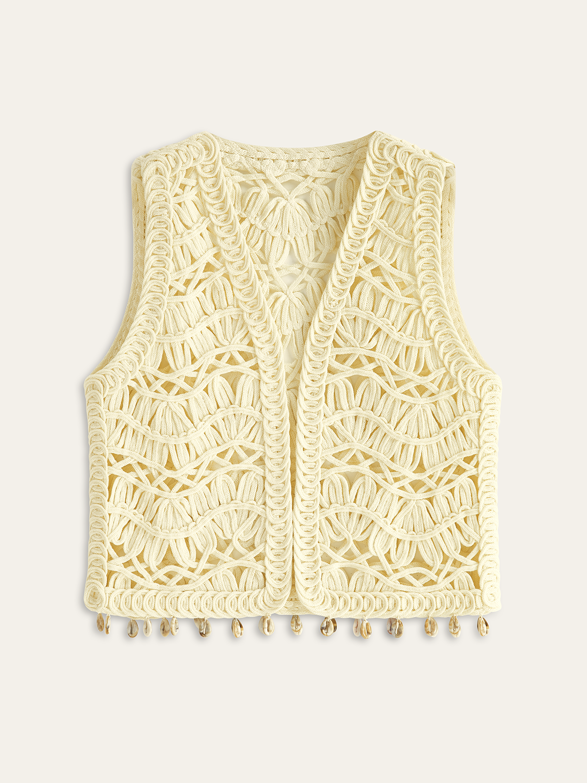 Gilet en crochet orné de coquillages