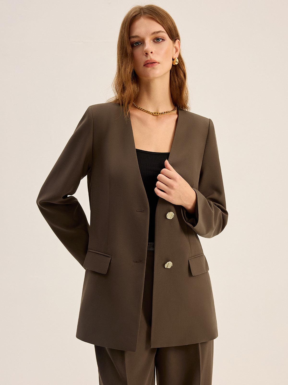V-Ausschnitt Blazer mit Metallknöpfen