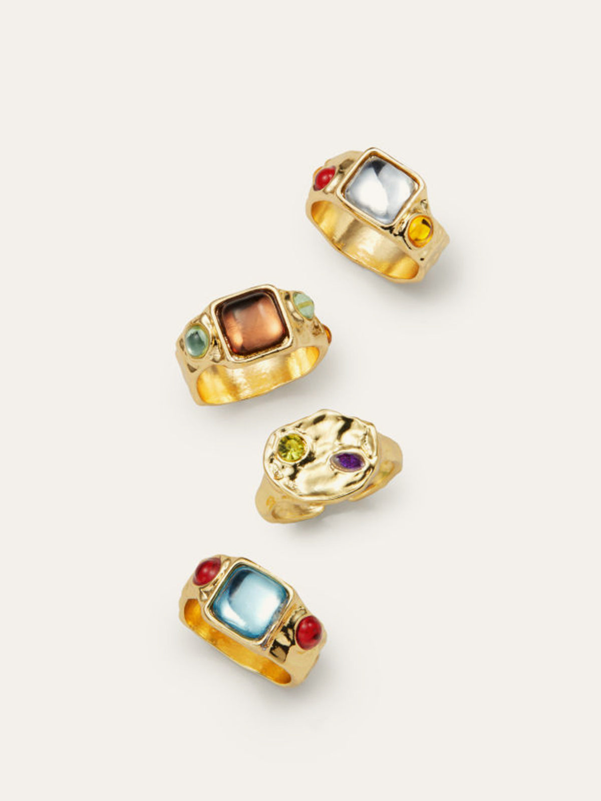 Luxuriöses Multicolor Edelstein Goldringe Set