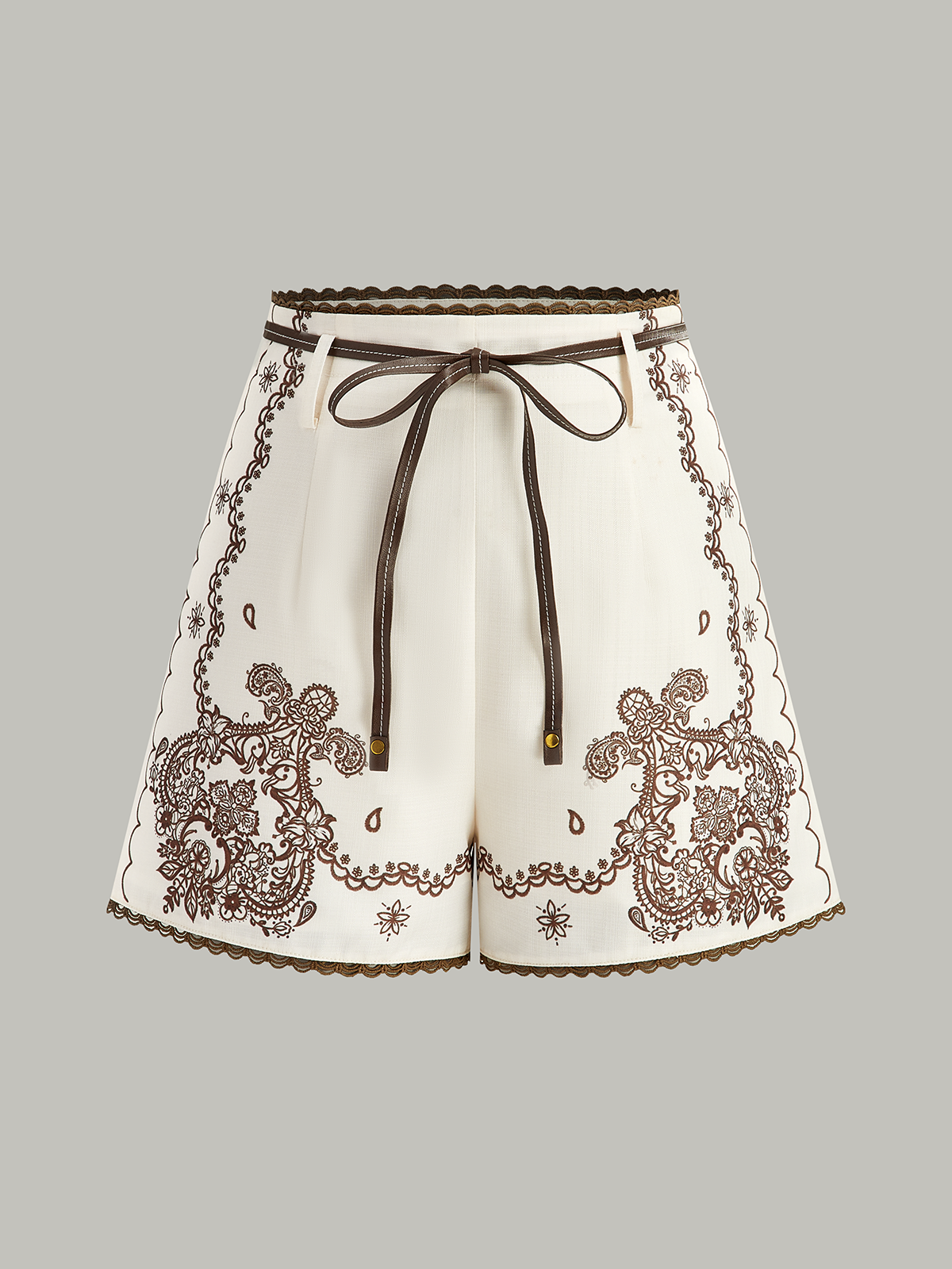Shorts de costume imprimés fleuris avec bordures en dentelle et ceinture