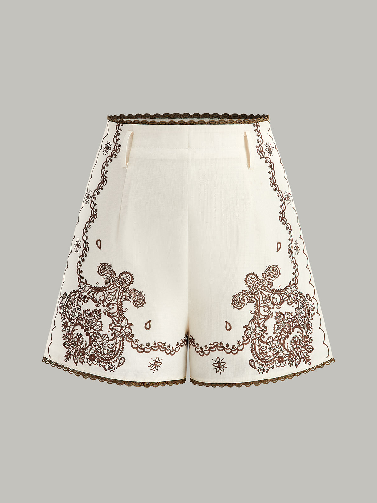 Shorts de costume imprimés fleuris avec bordures en dentelle et ceinture