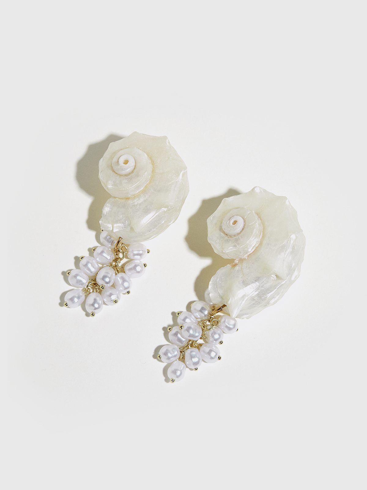 Natural Spiny Shell Earrings with Faux Pearl Pendants