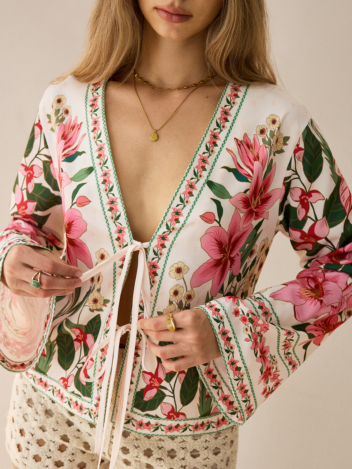Floral Print Tie-Front Shirt