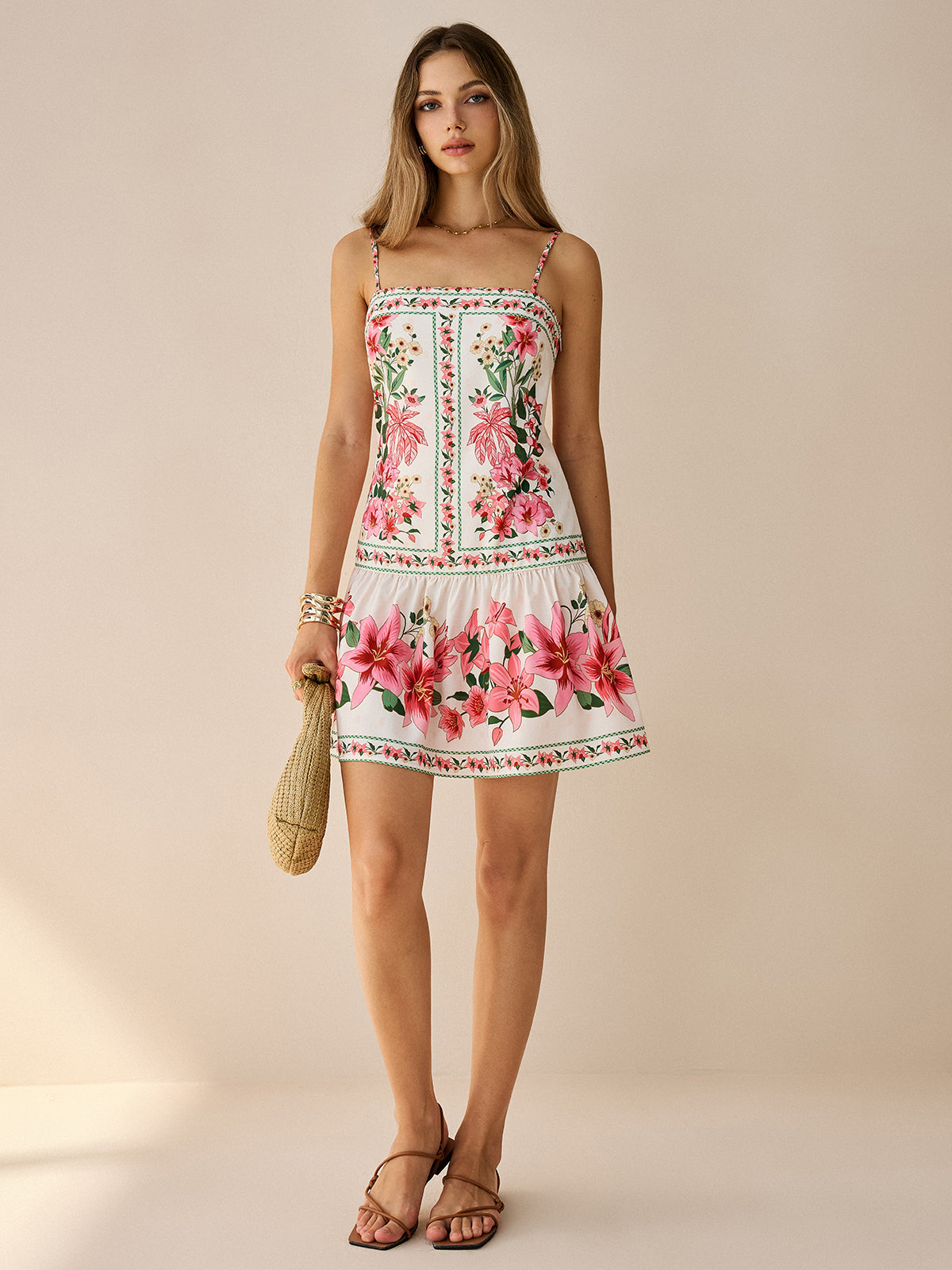 Geblümtes Spaghettiträger-Minikleid