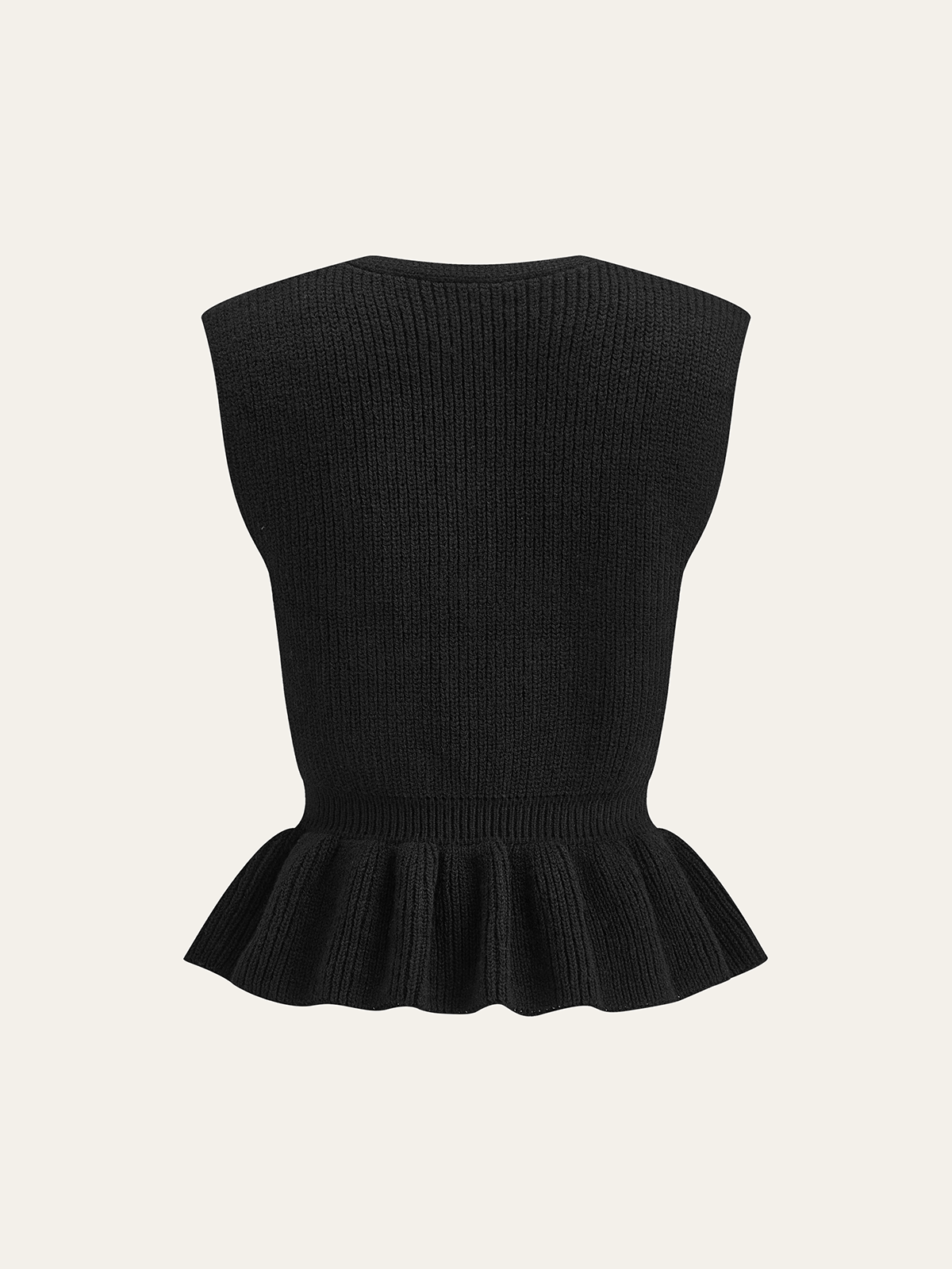 Button V-Neck Knit Peplum Vest