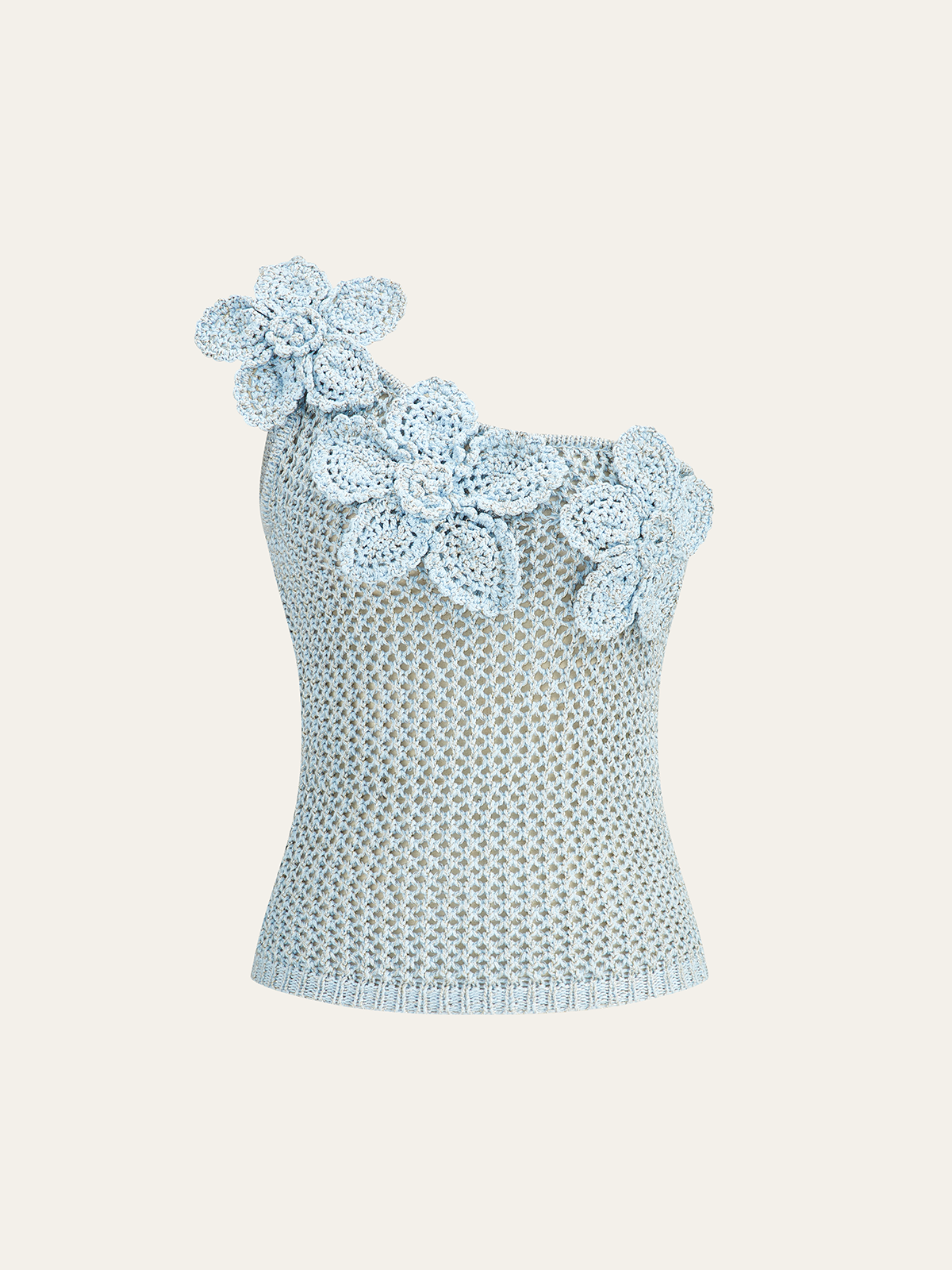 Haut en maille crochetée fleurie à une épaule