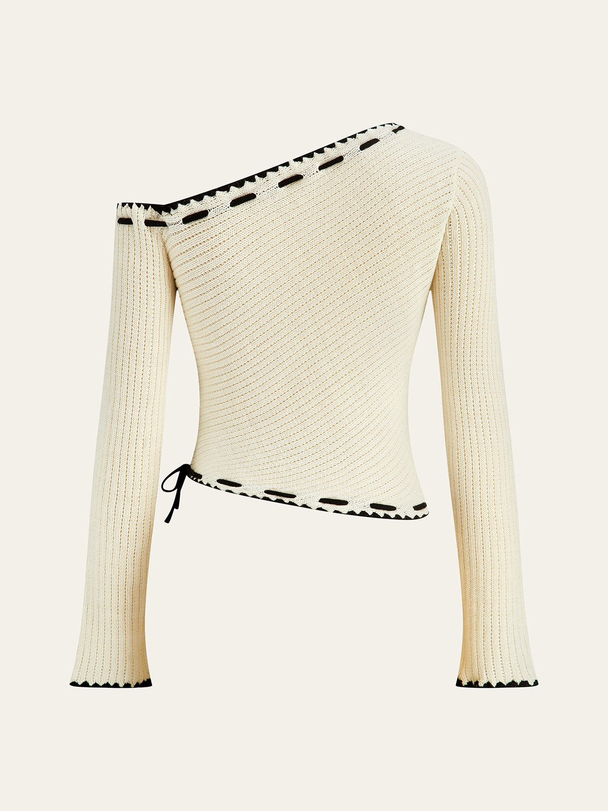 One-Shoulder Knit Top with Bow Detail