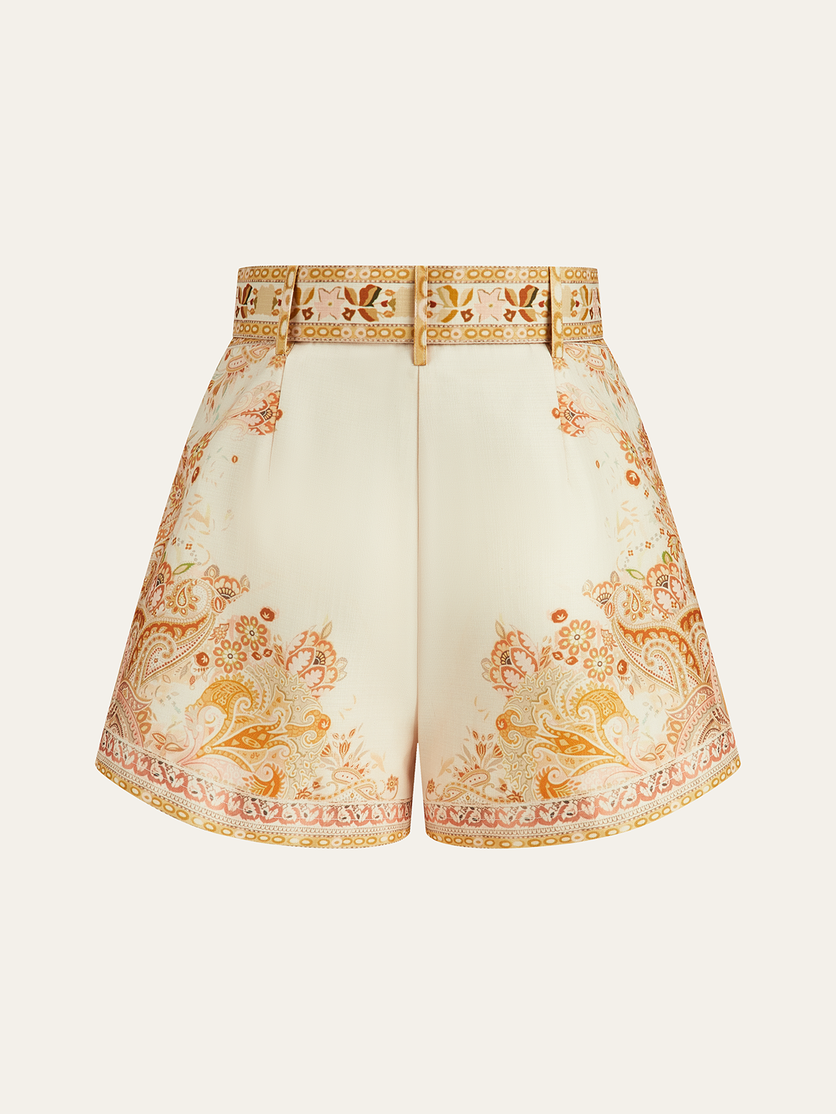Belted Boho Print Tailored Shorts