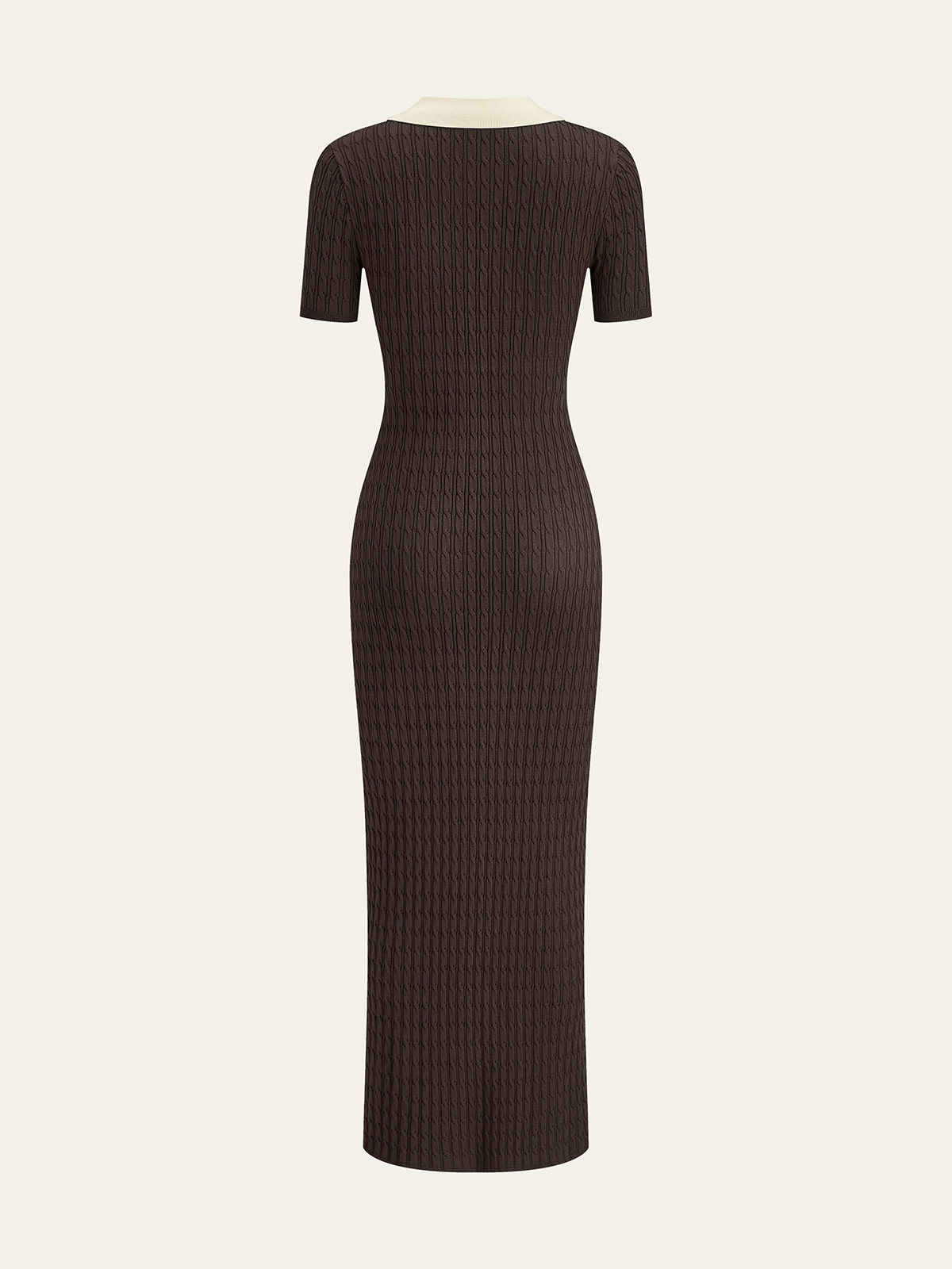 Midi-Strickkleid mit Kontrastkragen und Zopfmuster