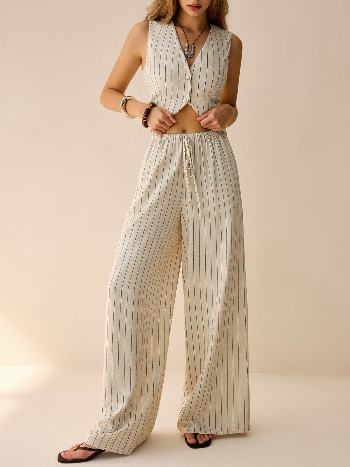 Striped Sleeveless Vest and Pants Set