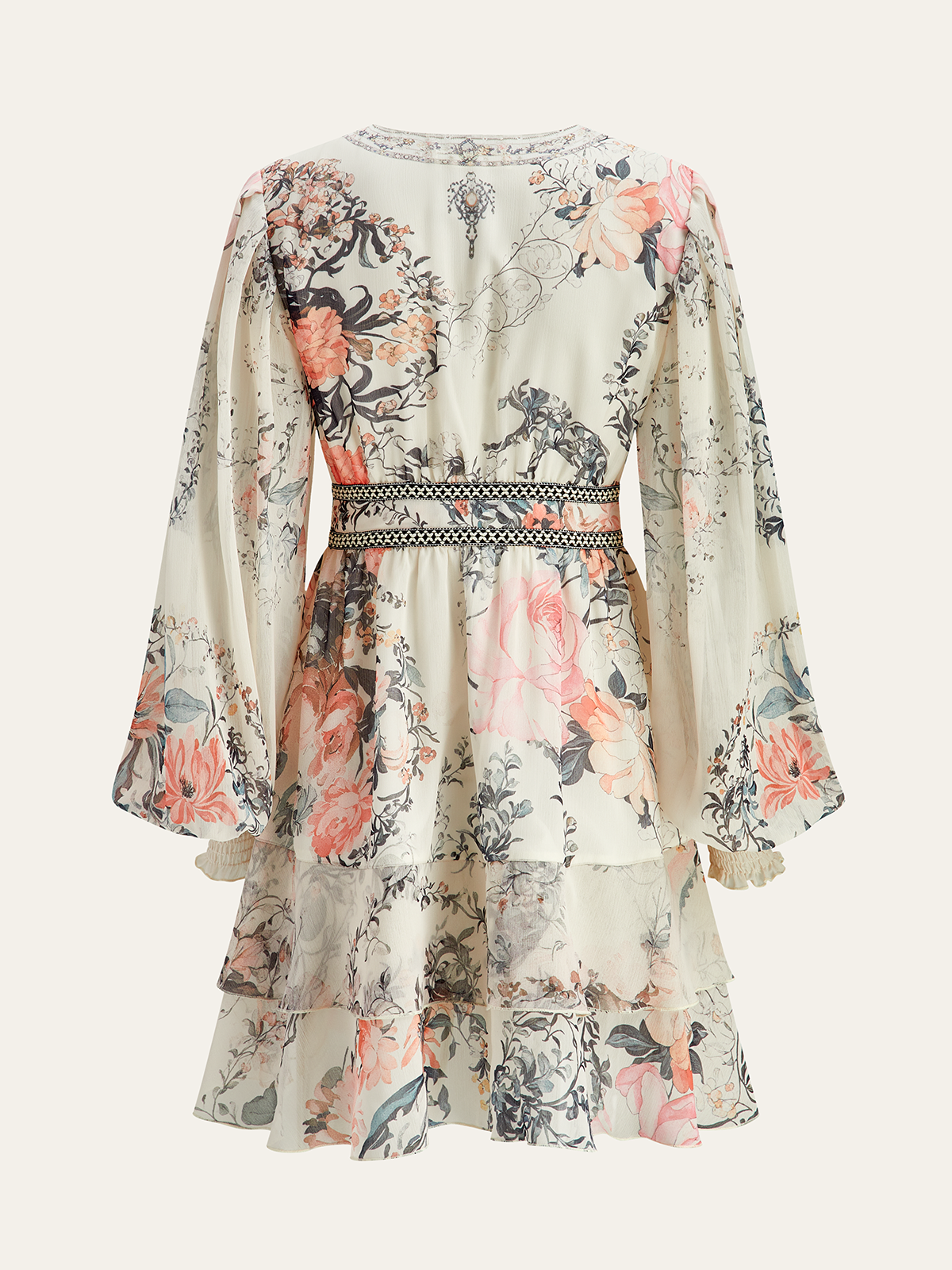 Halbtransparente Chiffon-Stufenkleid mit Blumenmuster
