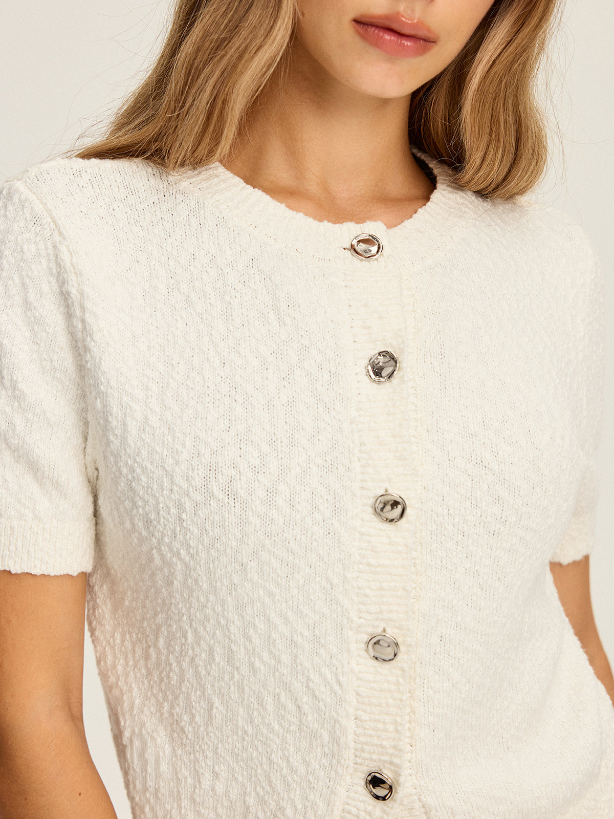 Cardigan en maille texturée à manches courtes