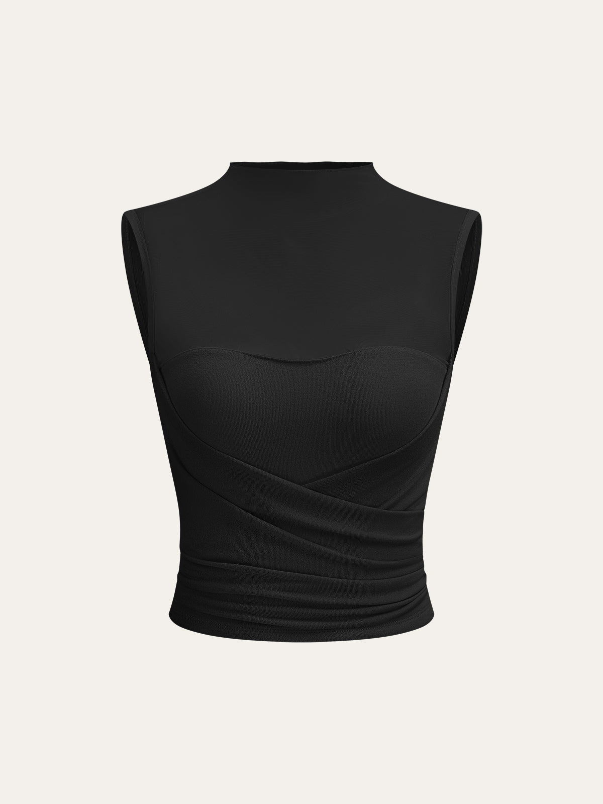 Semi-Sheer Mesh Panel Wrap Top