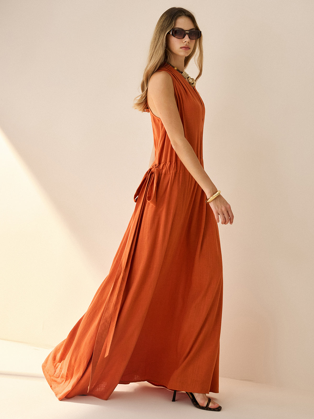 Cotton & Linen Halter Maxi Dress