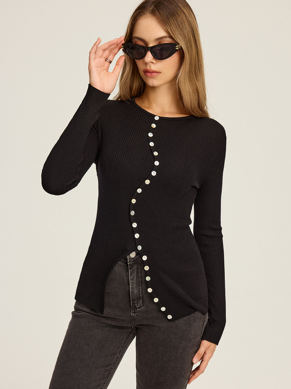 Asymmetric Button-Down Cardigan