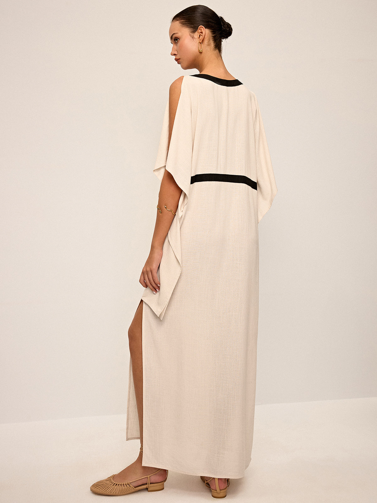 Contrast Trim Maxi Dress with Slit
