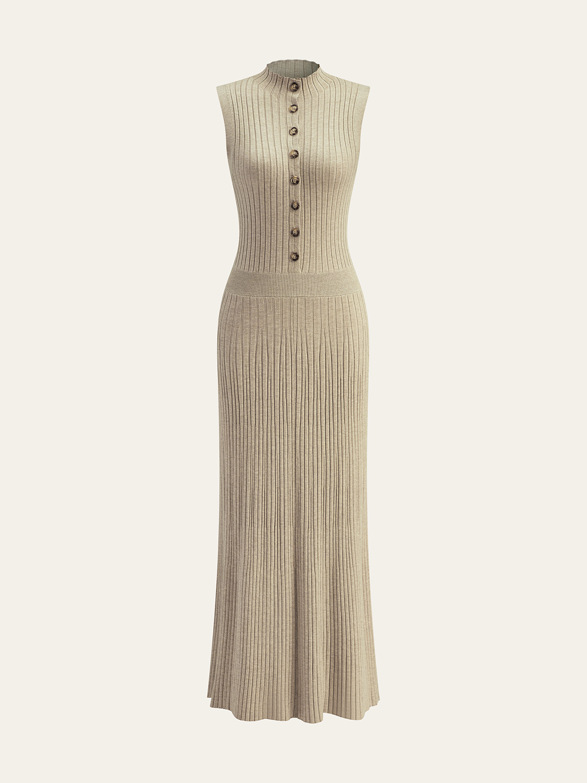 Robe longue boutonnée côtelée en mélange de laine