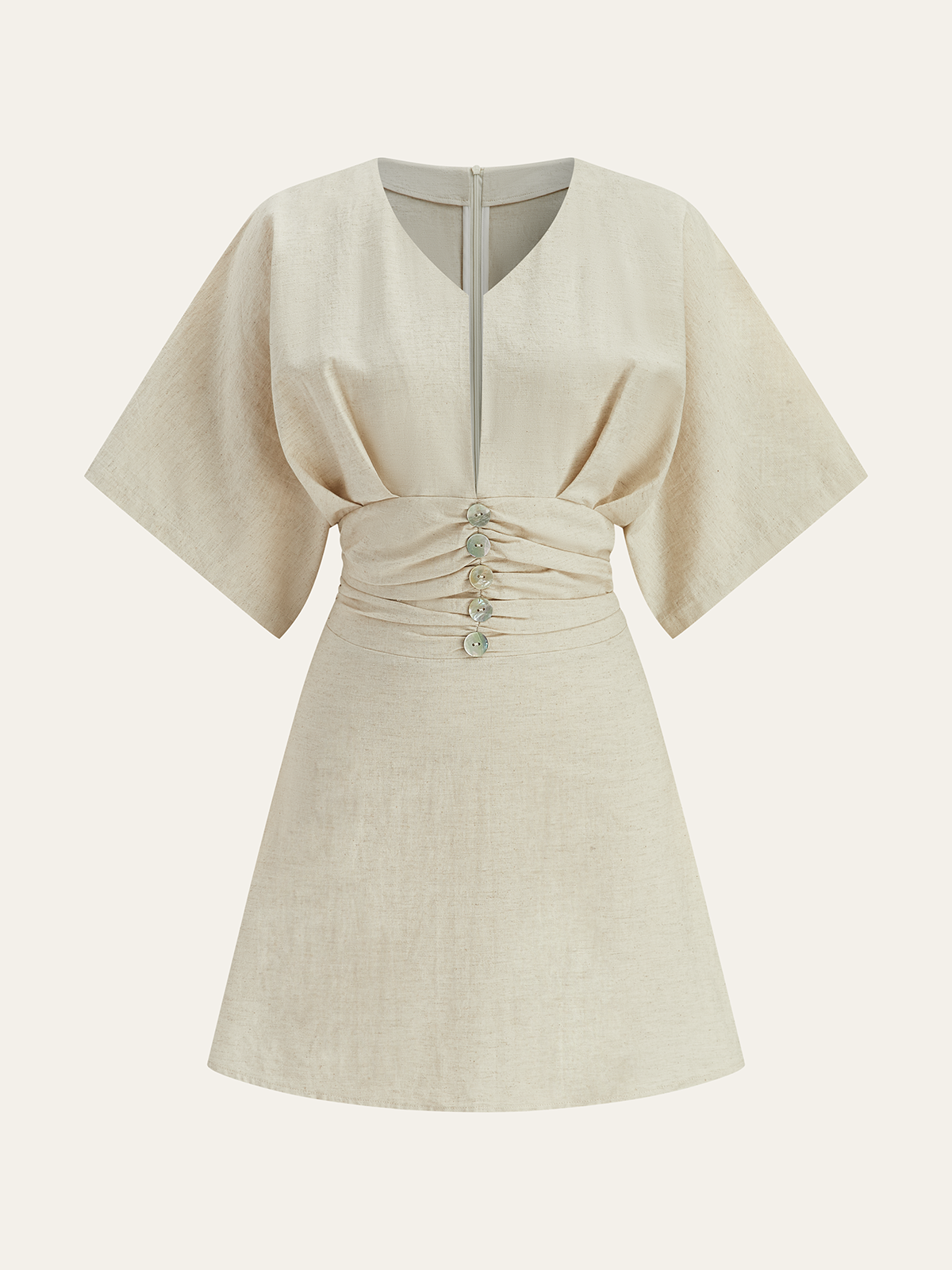 Mini-robe froncée en coton et lin à détails boutonnés