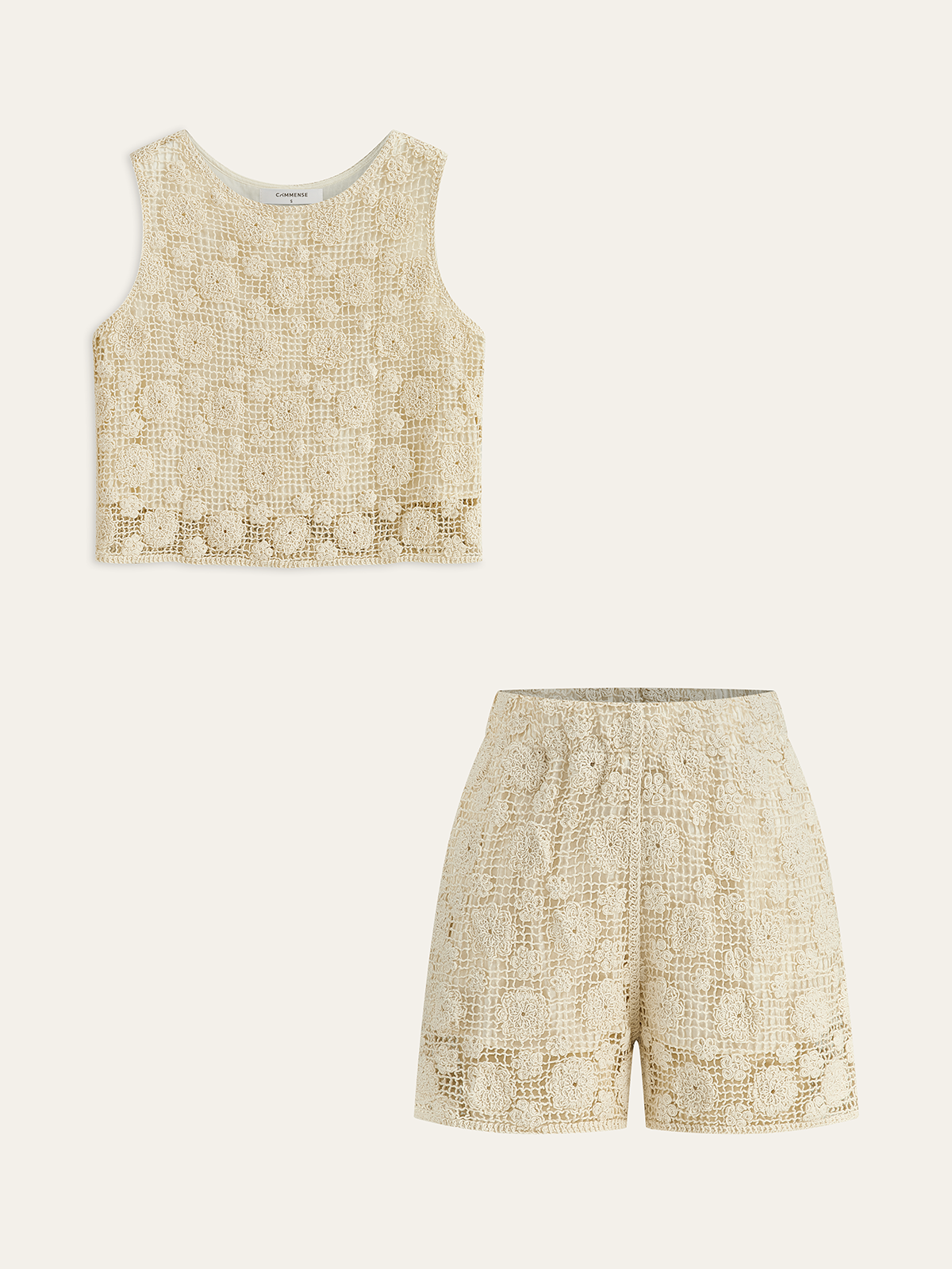Ärmelloser Shorts-Set aus floraler Spitze