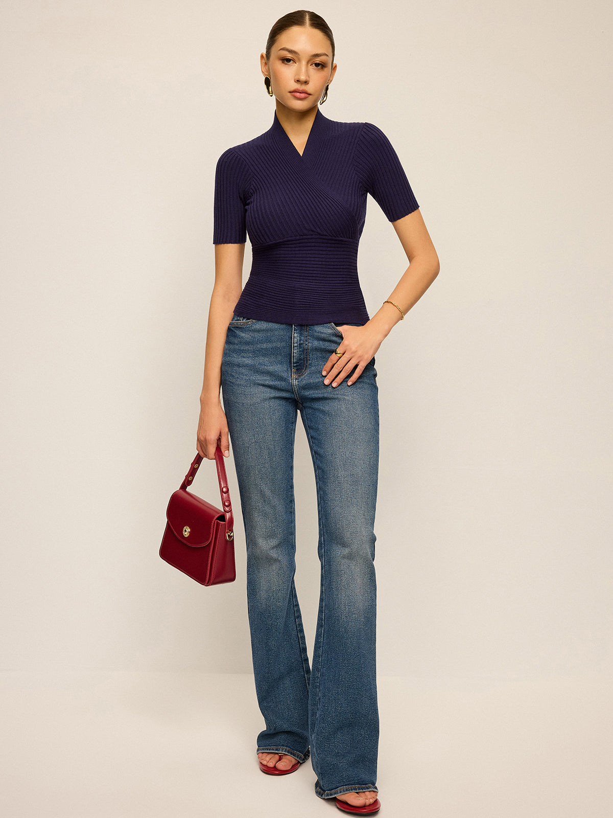 Ribbed Short-Sleeve Knit Top