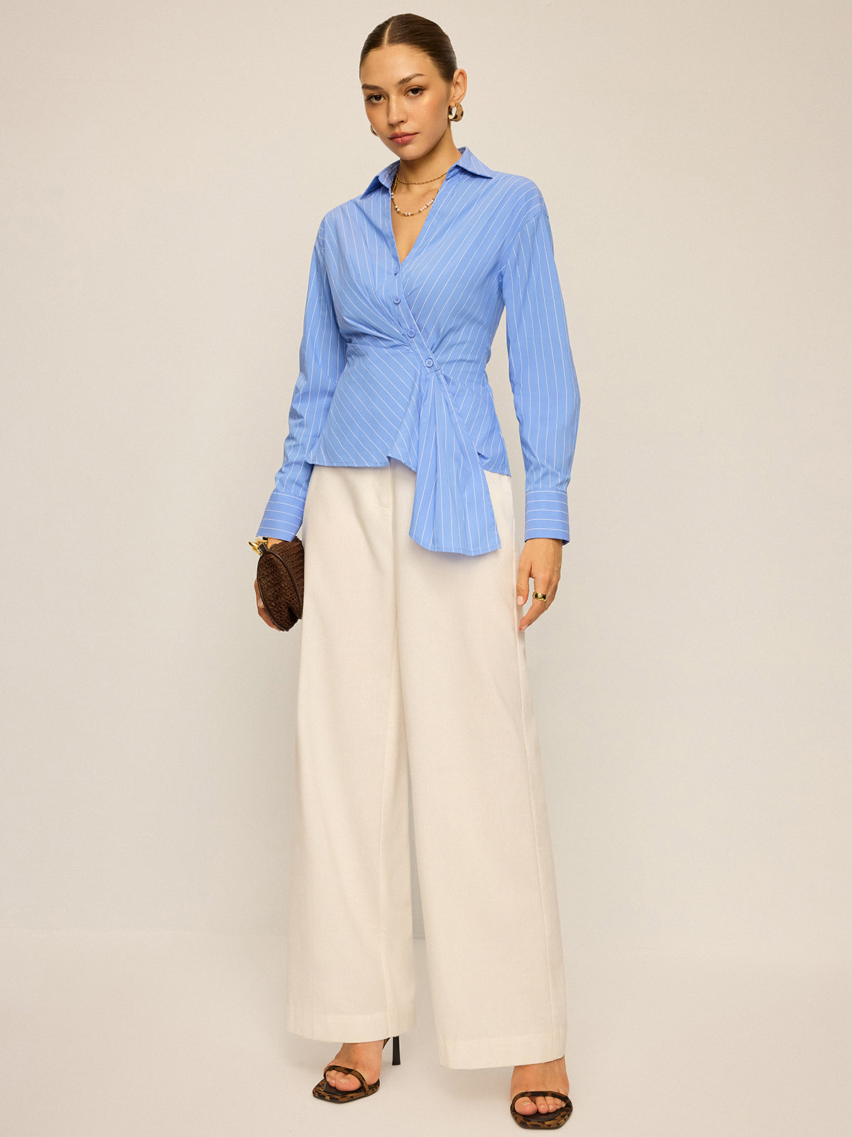 Chemise à rayures asymétrique à manches longues