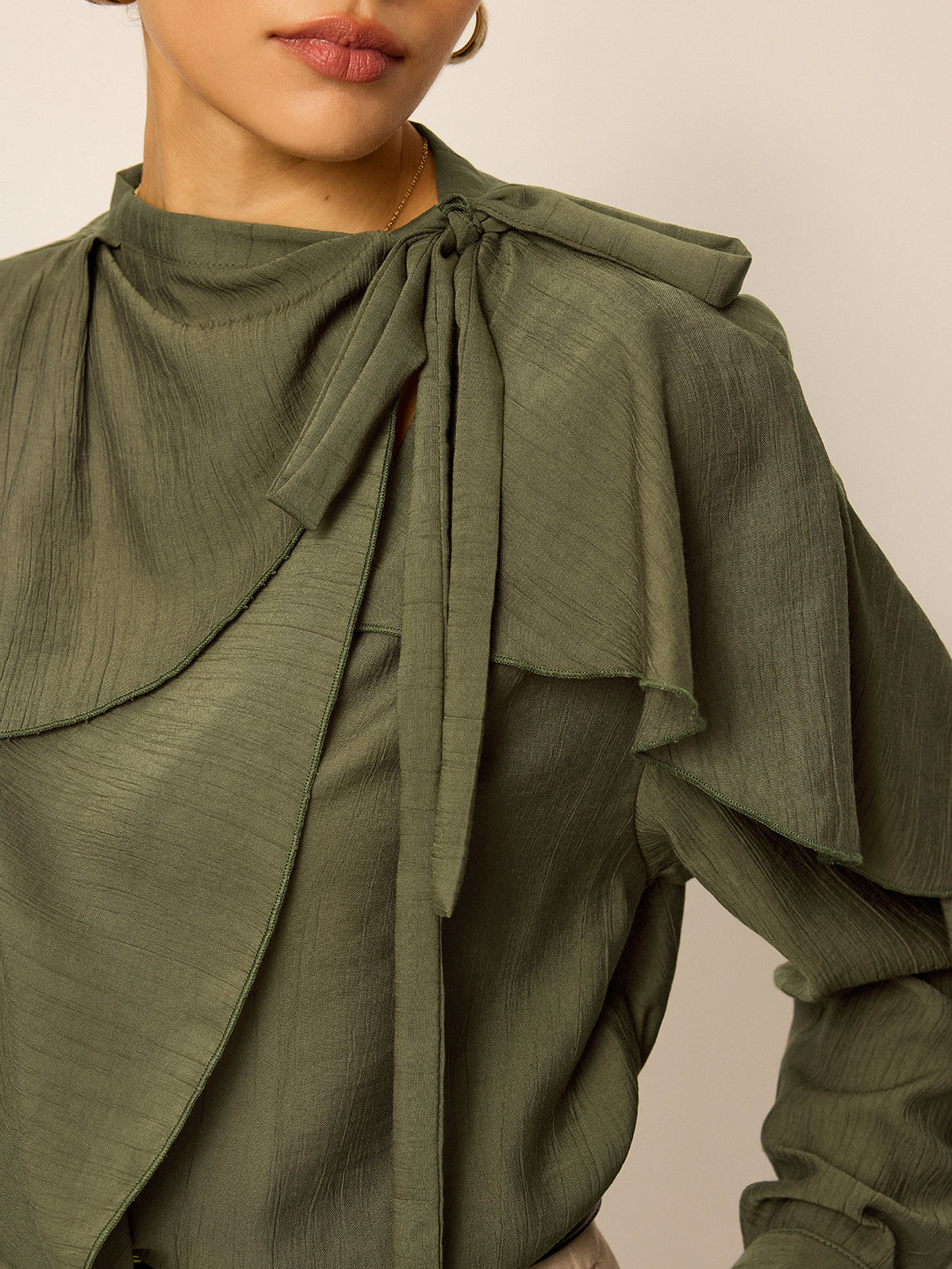 Neckline Tie Ruffled Blouse