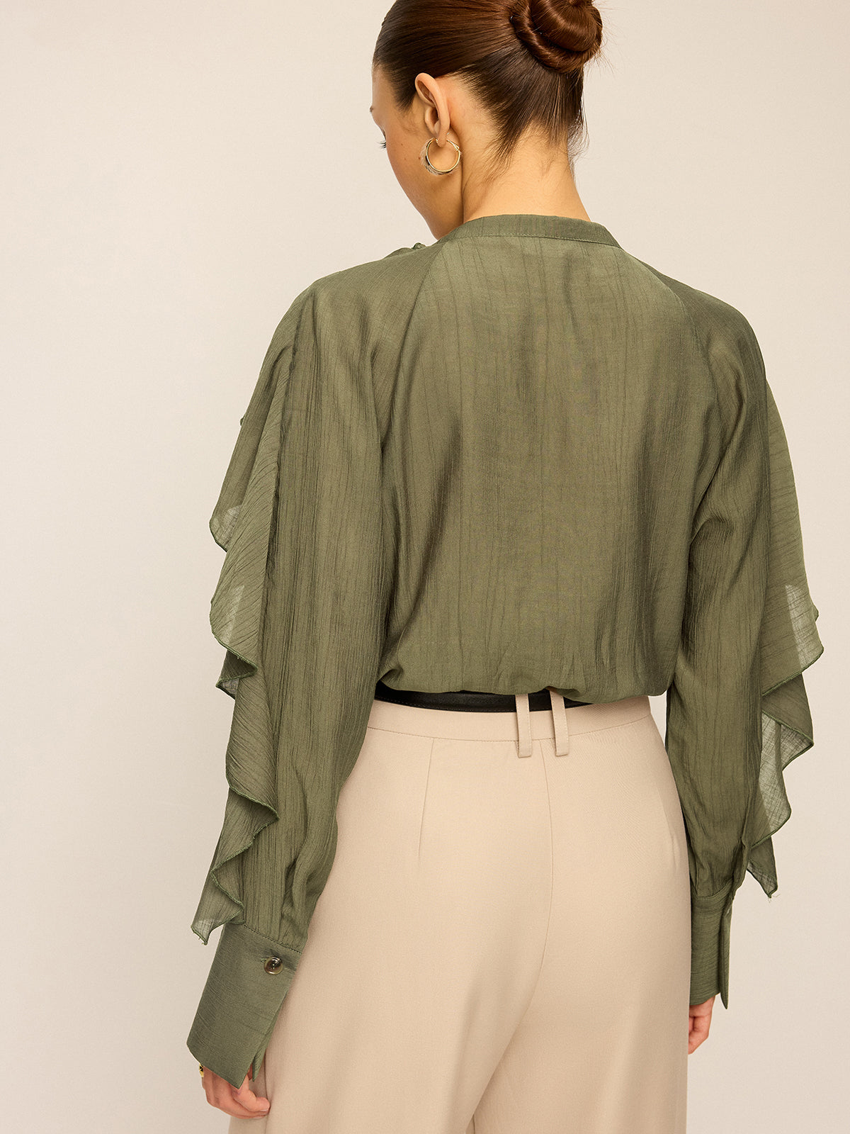 Neckline Tie Ruffled Blouse