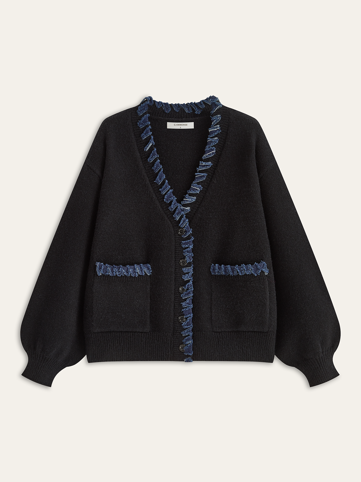 Denim Fringe Trim Cardigan