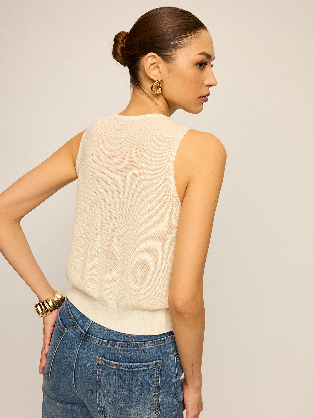 V-Neck Button Knitted Tank Top