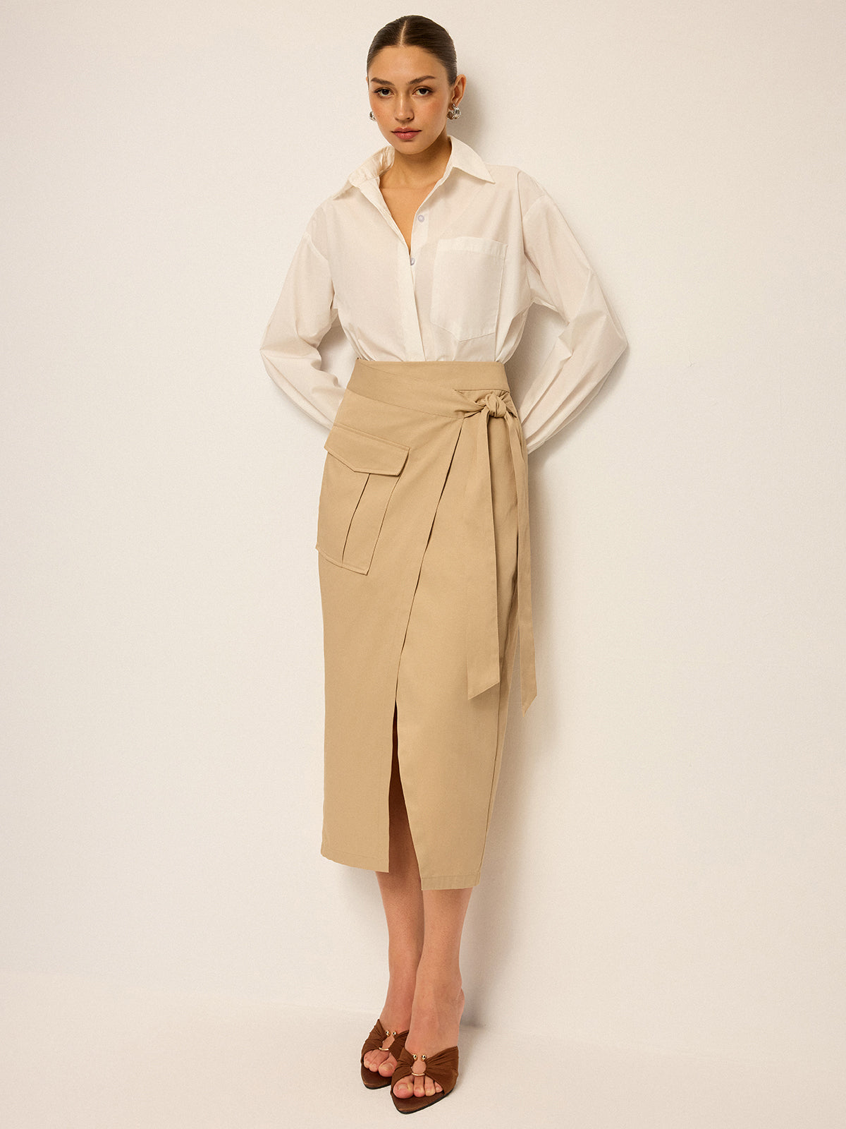 Midi-Rock mit Wickeltasche