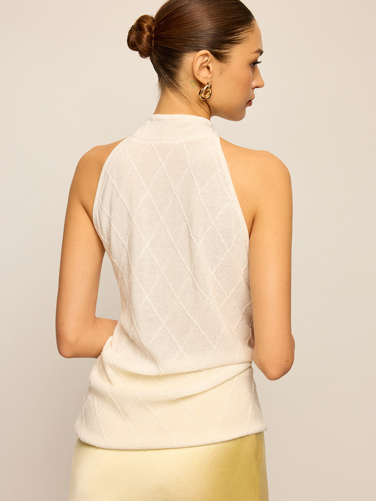 Halter Neck Knit Top with Cross-Strap Neckline