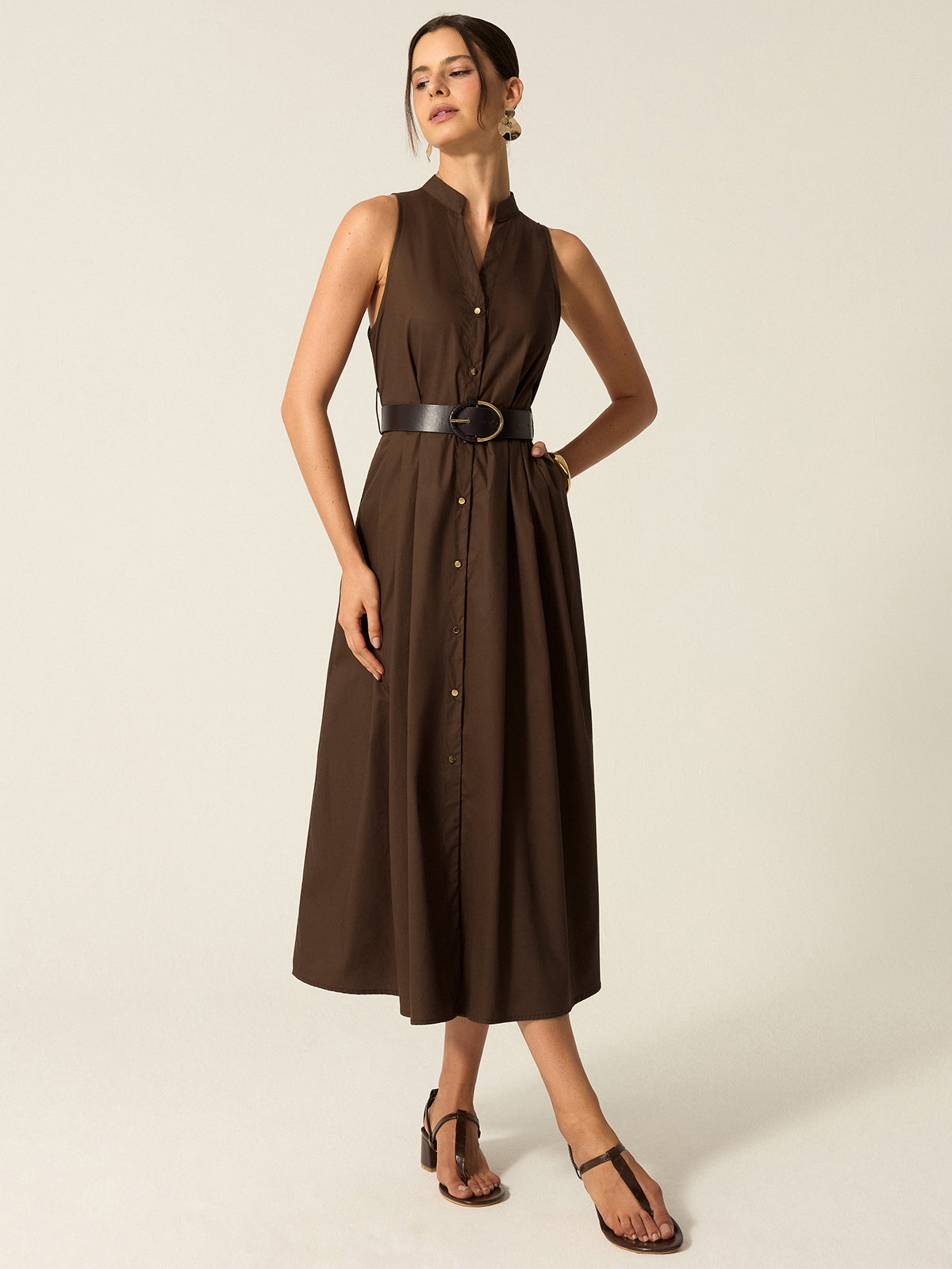 Geknöpftes Midi-Kleid mit Gürtel