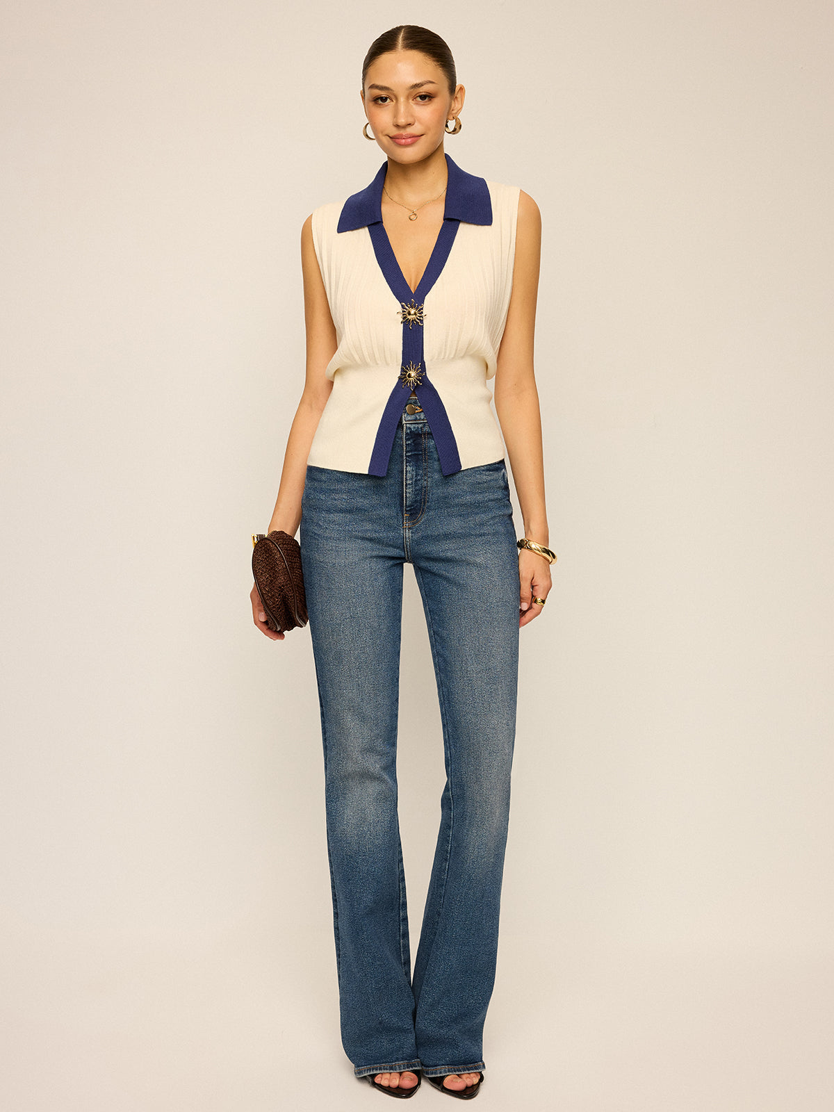 Two-Tone Collared Knit Vest