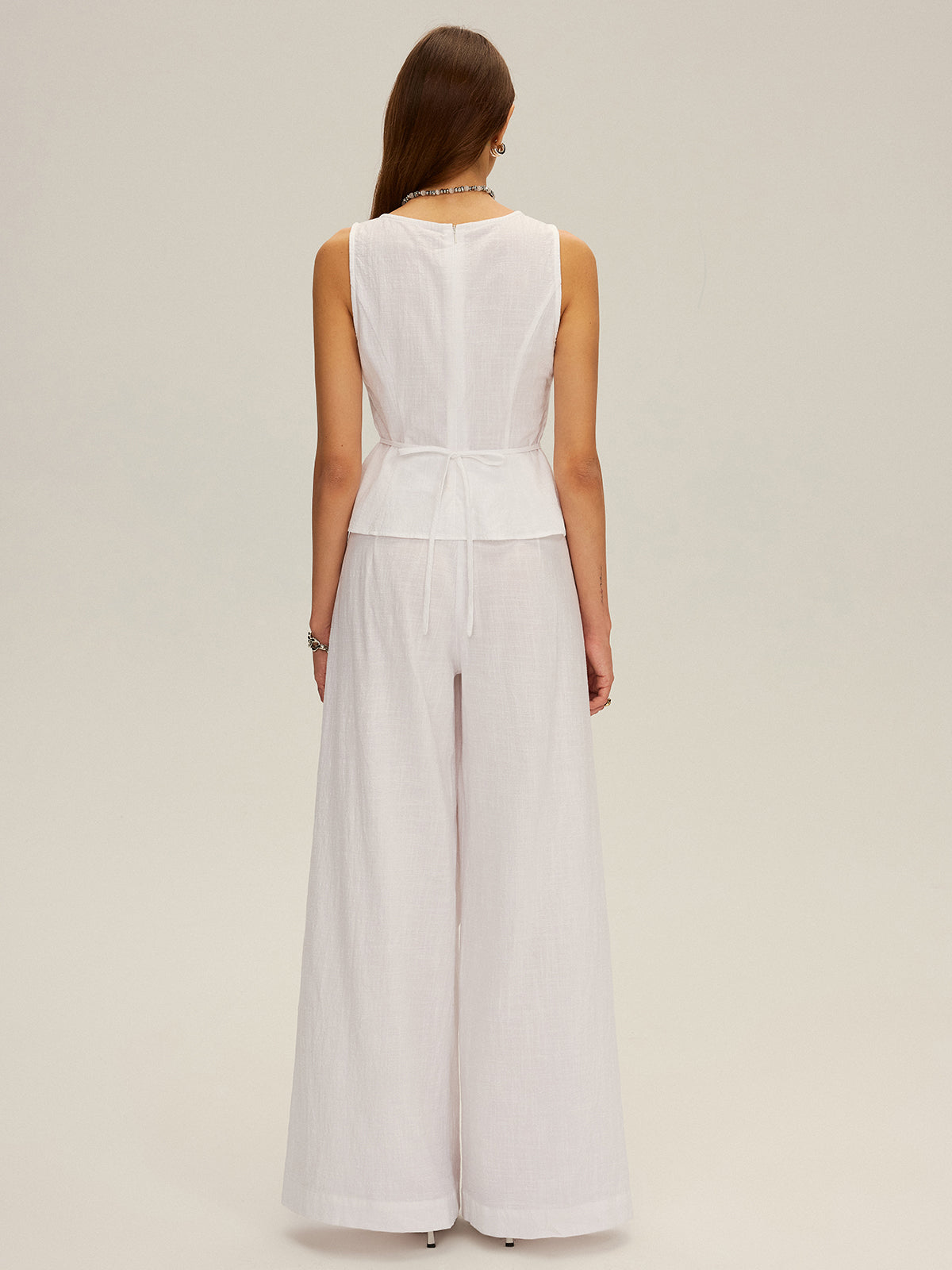 Cotton Peplum Top and Wide-Leg Pants Set