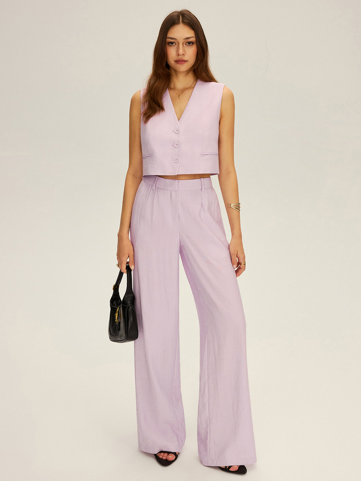 Ensemble gilet court sans manches et pantalon large