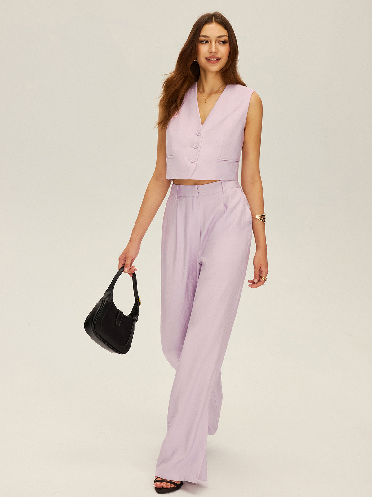 Ensemble gilet court sans manches et pantalon large