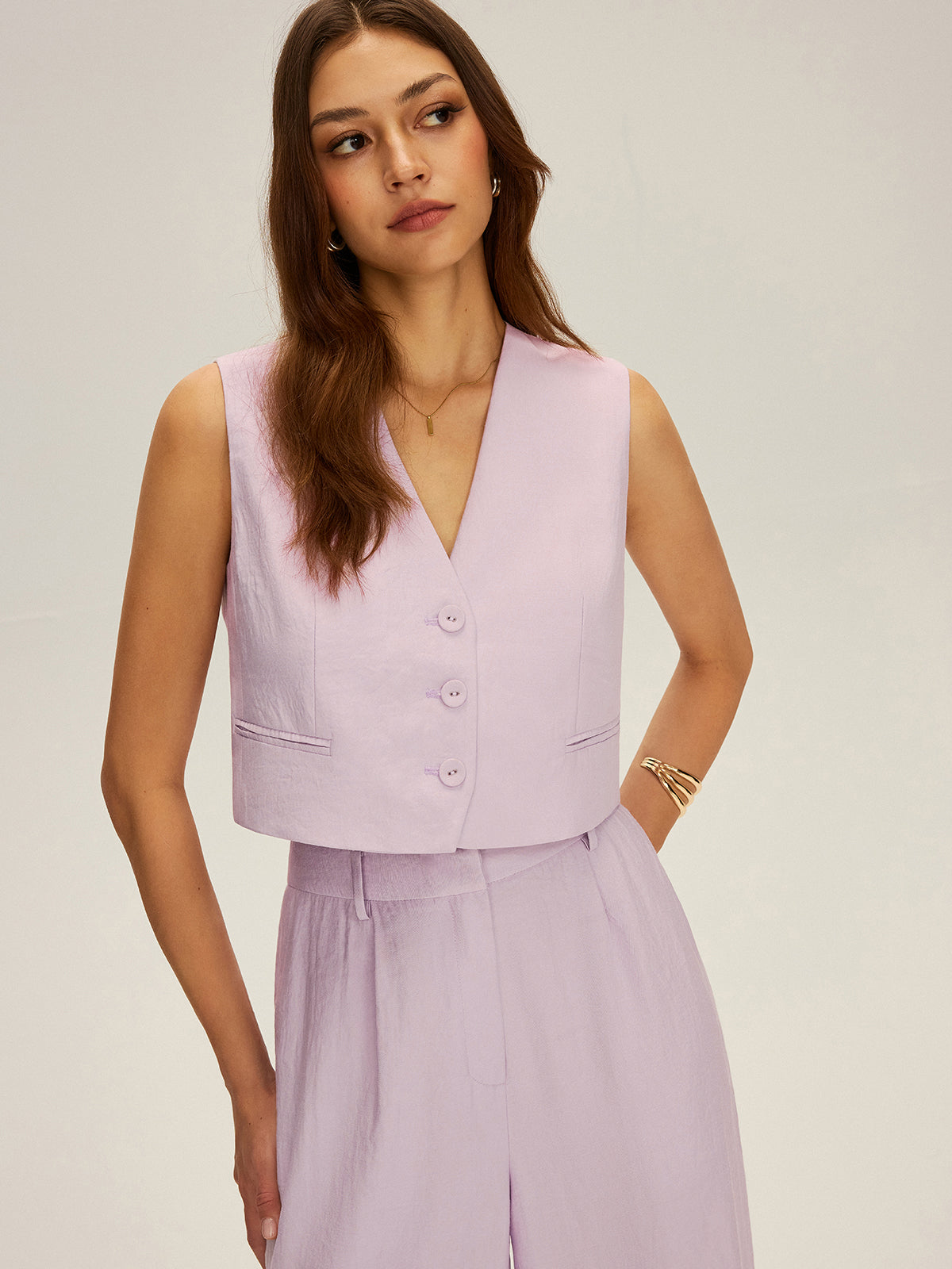 Ensemble gilet court sans manches et pantalon large