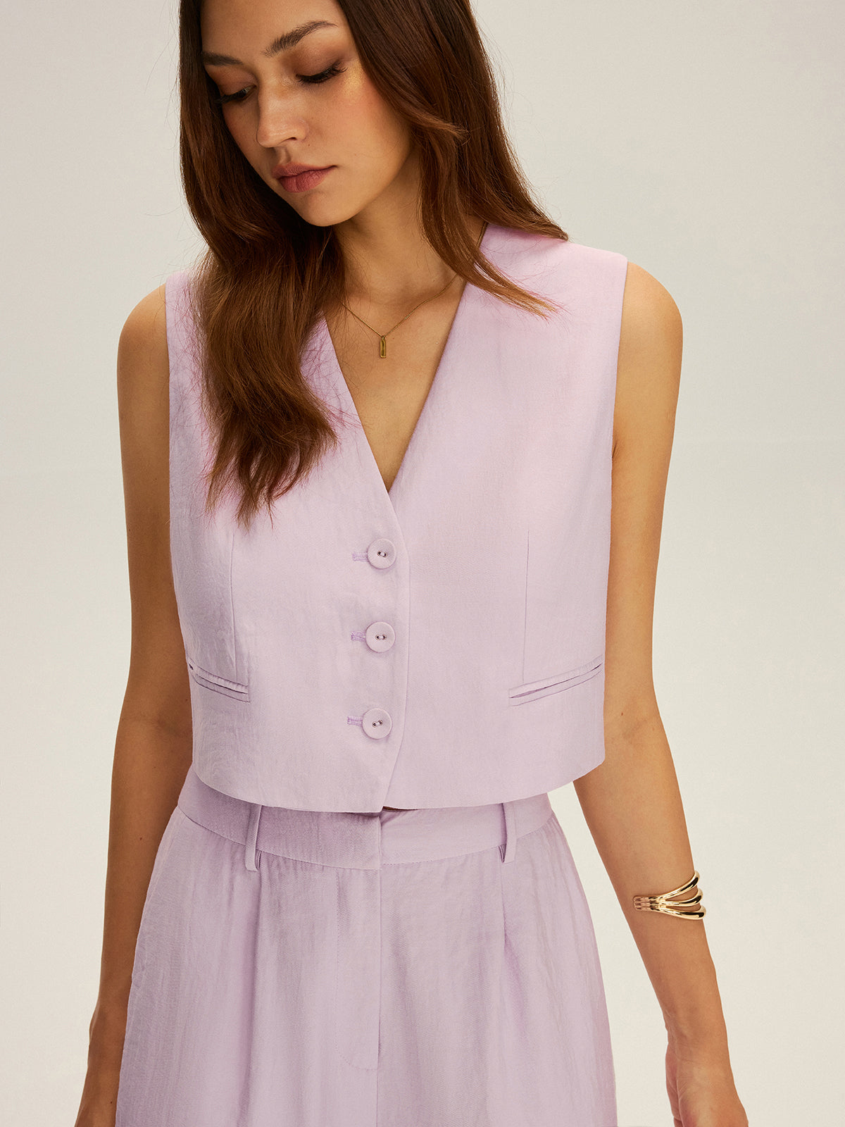 Ensemble gilet court sans manches et pantalon large