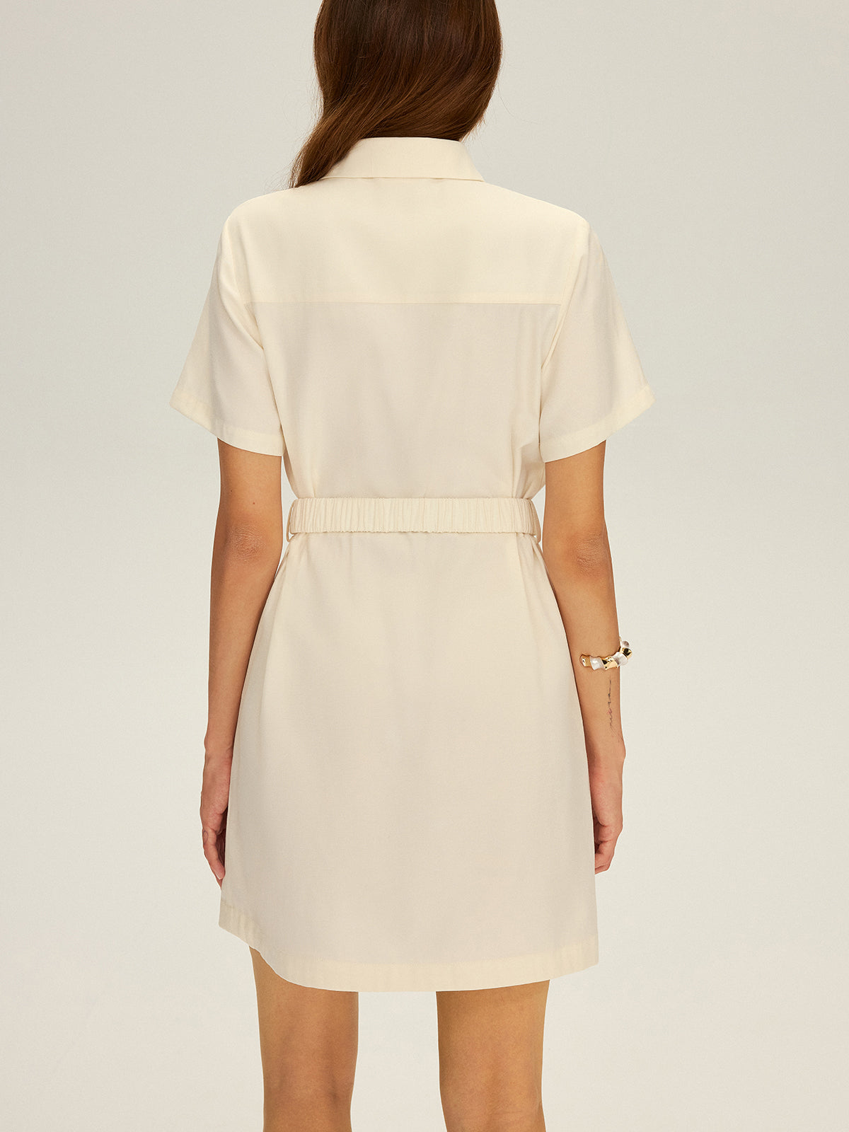 Tie-Neck Shirt Dress with Belt