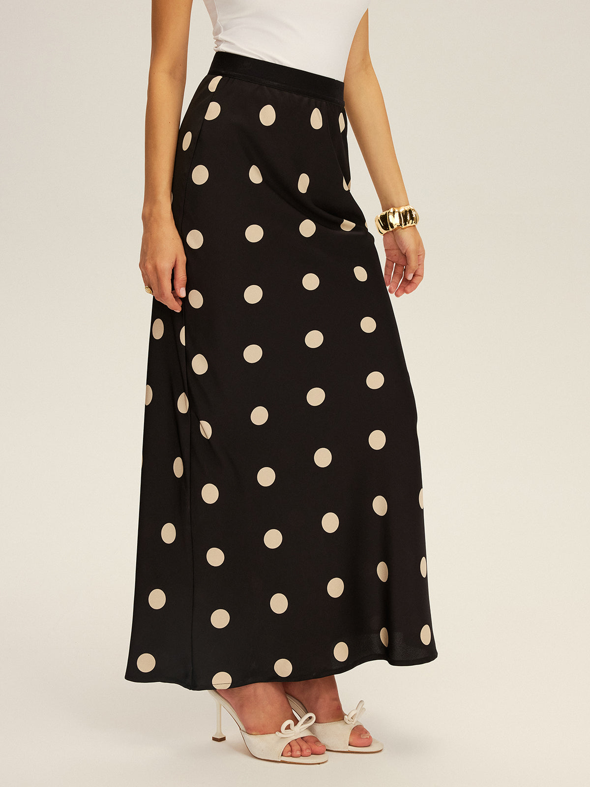 Satin Polka Dot Maxi Skirt
