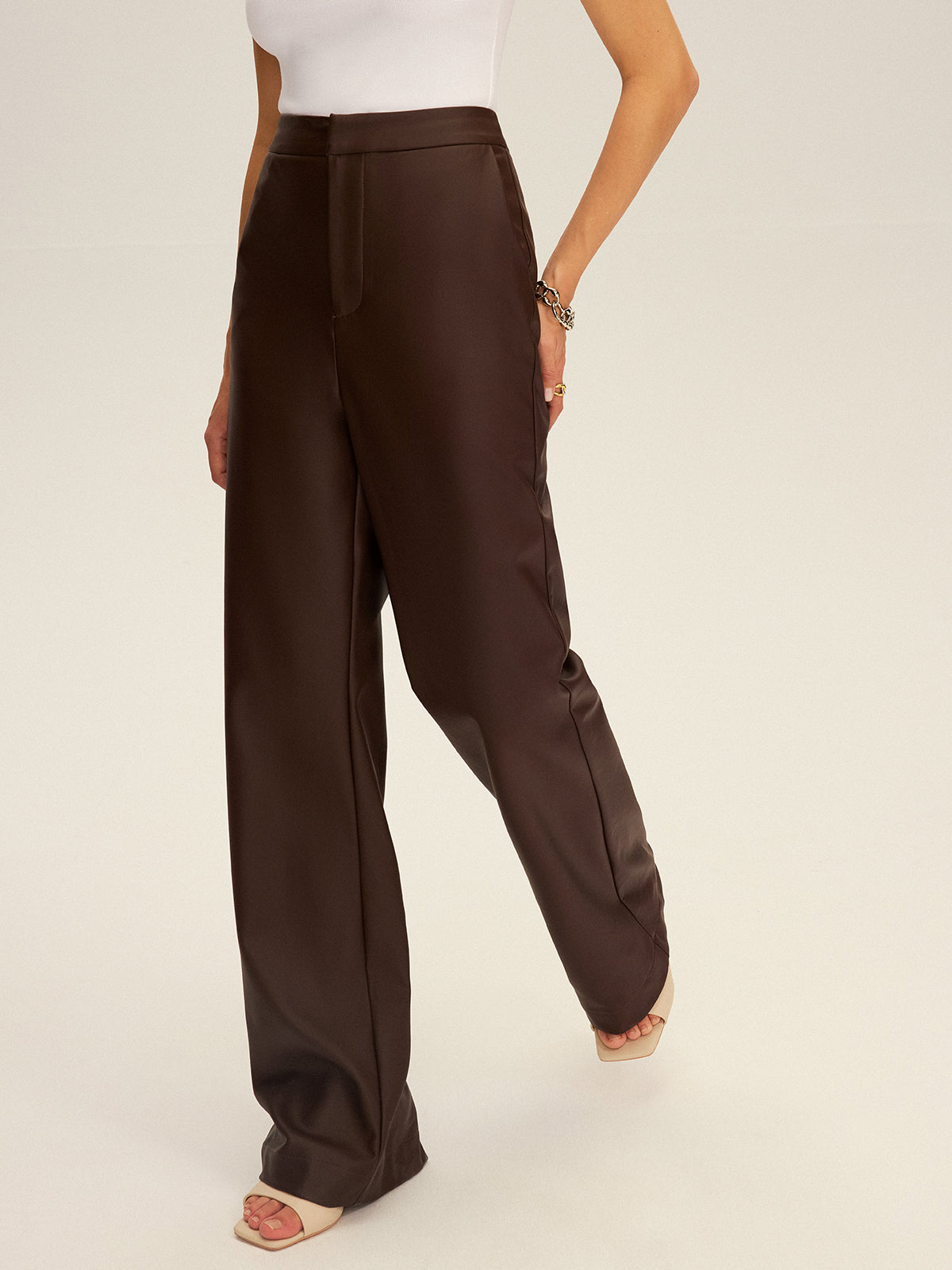 Pantalon droit en similicuir PU