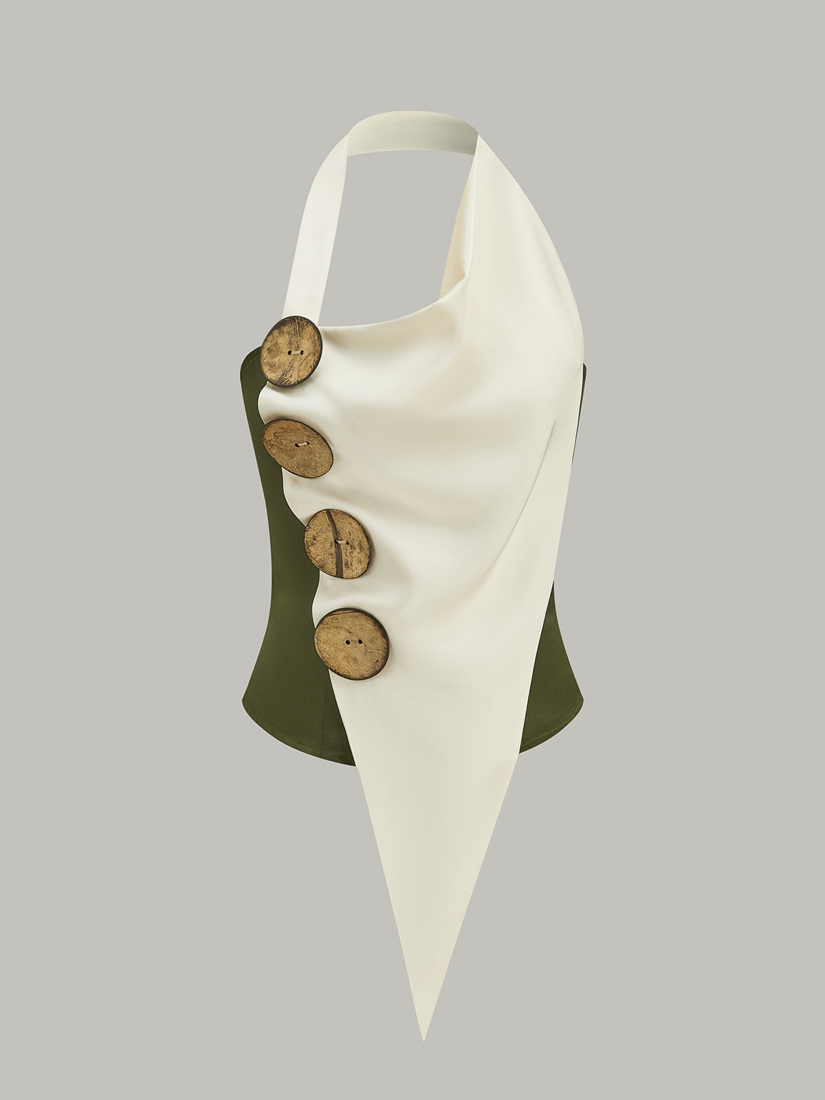 Asymmetrisches Neckholder-Top mit großen Knöpfen
